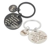 HQHYGM 2pcs Stainless Dad Keychain Set with Black and Steel Color 30mm Round Rings, Father's Day from, Sturdy Metal Key Ring for Everyday Use