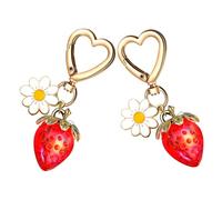 HQHYGM 2pcs Strawberry Charm Metal Heart Shaped Daisy Keychain Backpack Purse Hanging Pendant Aesthetic for Women Girls