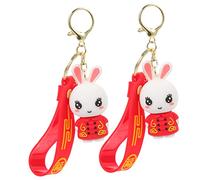 HQHYGM 2pcs Suit Cartoon Key Chain Year of The Rabbit Keyrings Car Keys Keychain Zip Around Wallets for Women Keyring Decor