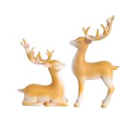 HQHYGM 2X Reindeer Figurines Sitting Standing Deer Statues Christmas Decoration Tabletop Ornaments for Party Bookshelf Desktop Gifts, Yellow