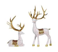 HQHYGM 2X Reindeer Statues Deer Figurines Home Decor Collection Crafts Elk Couple Sculptures for Table Bookshelf Cabinet Dining Room