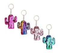 HQHYGM 4pcs Cactus Sequin Keychain Ring Reflective