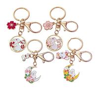 HQHYGM 4pcs Cute Metal Rabbit Cherry Blossom Japanese Style Bag Decor Keychain for Backpack and Handbag