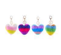 HQHYGM 4Pcs Heart Keychain Pom Pom Key Chains Keyring Fluffy Accessories Car Bag Charm for Girls Women