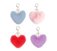 HQHYGM 4pcs Heart Pom Keychains Soft Hanging Pendant Bag Charm Key Rings for Women Car Backpack Accessories in Red Pink Blue Purple