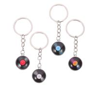 HQHYGM 4Pcs Vintage Vinyl Keyring Metal Key Chains Decorative Bag Hanging Accessories Creative Pendant for Record Lovers