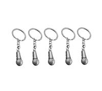 HQHYGM 5pcs Silver Microphone Keychains Stylish Holder Metal Key Rings Creative Small Gift for Men Women Music Lovers and Musicians