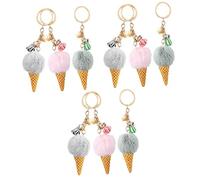 HQHYGM 6 Pcs Key Chain Ice Cream Purse Decoration Key Ring Pom Pom Keyrings Fluffy Keychain Cartoon Wallet Keychain for Keys Cars Accessories Decor for Car Kids Child Puff Bulk