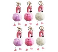 HQHYGM 6pcs Fluffy Flamingo Keychain Holder Cute Car Keyring Animal Decor