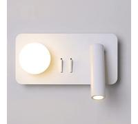 HQHYGM 6W Single Head Wall Spotlight with White Finish Wrought Iron Decorative Reading Light °Adjustable Sconces Lamps Creative for Bedroom Bedside