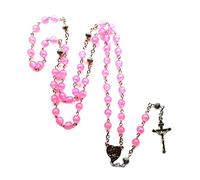 HQHYGM 8mm Prayer Beads for Pendant Necklac Pink Luminous Religious Cross Our Lady Catholic Supplies Rosary Five Rui Necklace