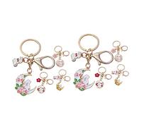 HQHYGM 8pcs Cute Metal Rabbit Cherry Blossom Bunny Purse Keychain Hanging Backpack Pendant Car Keyring
