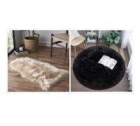 HQHYGM Alfombra de Piel sintética de 2 x 3 de Piel de Oveja Beige y Alfombra mullida Redonda Negra de 3 x 3 para Funda de sofá, Alfombra de Pelo Ultra Suave y difusa para Dormitorio, alfombras de