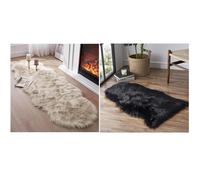 HQHYGM Alfombra de Piel sintética de 2 x 6 de Piel de Oveja Beige y 2 x 3 de Piel de Oveja Negra para Funda de sofá, Alfombra Ultra Suave y difusa para Dormitorio, alfombras de Felpa peludas para