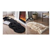 HQHYGM Alfombra de Piel sintética de 2 x 6 de Piel de Oveja Negra y 2 x 3 de Piel de Oveja Beige para Funda de sofá, Alfombra de Pelo Ultra Suave y difusa para Dormitorio, alfombras de Felpa peludas