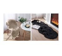 HQHYGM Alfombra de piel sintética de piel de oveja beige de 2 x 4 y alfombra mullida de piel de oveja negra de 2 x 6 para funda de sofá, alfombra peluda ultra suave para dormitorio, alfombras de felpa