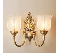 HQHYGM American Country All Copper Wall Light Flower Glass Wall Lamp Rustic Wall Lamps for Living Room Light TV Background Wall Bedside/Double Head