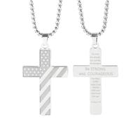 HQHYGM American Flag Necklace For Men, Inspirational Bible Verse Hip Hop Lettering Pendant, American Flag Cross Necklace For Men of July Necklace For Birthday