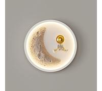 HQHYGM Astronaut Wall Nordic Creativity Round Moon Children's Room Wall Light Mid Century Minimalist White Nursery Wall Mount Lamp for Bedroom Living Room Stair Aisle Balcony