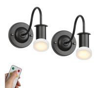 HQHYGM Barn Light Wall Indoor Battery Operated Night Light Rechargeable Wall Lights Set of 2 Black Gooseneck Vintage Industrial Wireless Wall Lamp for Bedroom Bedside Headboard Living Ro