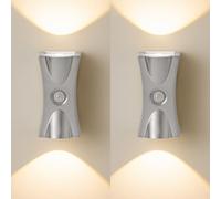 HQHYGM Battery Operated Wall Light Indoor Dimmable Wall Lamp with Motion Sensor Wall Auto/ON/Off Wall USB Rechargeable for Bedroom Living Room Bathroom (Silver 2 Packs)