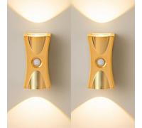 HQHYGM Battery Operated Wall Light Indoor Dimmable Wall Lamp with Motion Sensor Wall Auto/ON/Off Wall USB Rechargeable for Bedroom Living Room Bathroom (Gold 2 Packs)