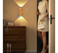 HQHYGM Battery Operated Wall Light Indoor Dimmable Wall Lamp with Motion Sensor Wall Auto/ON/Off Wall USB Rechargeable for Bedroom Living Room Bathroom (Light Wood 1 Pack)