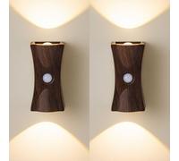 HQHYGM Battery Operated Wall Light Indoor Dimmable Wall Lamp with Motion Sensor Wall Auto/ON/Off Wall USB Rechargeable for Bedroom Living Room Bathroom (Dark Wood 2 Packs)
