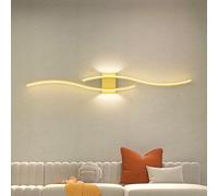 HQHYGM Battery Operated Wall Light Indoor USB Rechargeable Wall Lamp Long Curved Wall Creatively Decorative Wall Iron for Bedroom Living Room Corridor (Gold-Warm Light 100cm)