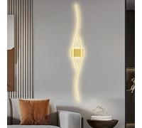 HQHYGM Battery Operated Wall Light Indoor USB Rechargeable Wall Lamp Long Curved Wall Creatively Decorative Wall Iron for Bedroom Living Room Corridor (Gold-Neutral Light 100cm)