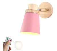 HQHYGM Battery Operated Wall with Wood Industrial Remote Control Wireless Wall Light USB Rechargeable Cordless Wall Mounted Lamp for Bedside Bedroom Headboard/Pink
