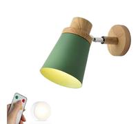 HQHYGM Battery Operated Wall with Wood Industrial Remote Control Wireless Wall Light USB Rechargeable Cordless Wall Mounted Lamp for Bedside Bedroom Headboard/Green