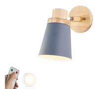HQHYGM Battery Operated Wall with Wood Industrial Remote Control Wireless Wall Light USB Rechargeable Cordless Wall Mounted Lamp for Bedside Bedroom Headboard/Gray