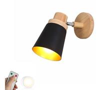 HQHYGM Battery Operated Wall with Wood Industrial Remote Control Wireless Wall Light USB Rechargeable Cordless Wall Mounted Lamp for Bedside Bedroom Headboard/Black