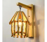 HQHYGM Bedroom Bedside Wood Indoor Decor Fixture Vintage with Wooden Lampshade 1-Light Wall Lamps for Hallway Living Room 15in