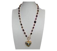 HQHYGM Blue Heart Shaped Pendant for Women Natural Amethyst with Electroplated Wrap Necklace