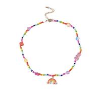HQHYGM Bohemian Hand-Woven Seed Beach Color Rice Bead Rainbow Pendant Necklace Collar Suitable for Female