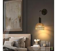 HQHYGM Boho Rattan Wall Light Battery Operated Wall Lamp with Remote Control Dimming Wall USB Rechargeable Wall Adjustable Length for Bedroom Living Room Stairs (Black 1 Pack)