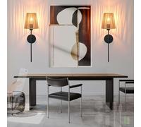 HQHYGM Boho Wall Light Indoor Battery Operated Wall Lamp with Remote Control Dimming Wall Rechargeable Wall Rattan for Bedroom Living Room Hallway (Black 2 Packs)