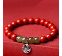 HQHYGM Bracelet Cinnabar Crystal Stone Bracelet Feng Shui Amulet Bracelet Sterling Silver Lucky Charm Bracelet for Women Natural Hetian Nephrite Jade Bracelet Talisman for Wealth