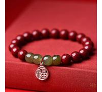 HQHYGM Bracelet Cinnabar Crystal Stone Bracelet Feng Shui Amulet Bracelet Sterling Silver Lucky Charm Bracelet for Women Natural Hetian Nephrite Jade Bracelet Talisman for Wealth