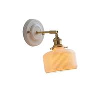 HQHYGM Brass Brushed Wallp with Base Japanese Style White Ceramic Wall Lights Adjustable Indoor Wall Sconces for Bedroom Bedside Bathroom Balcony Wall Lightifixture