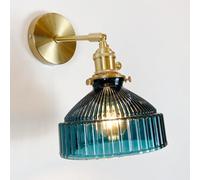 HQHYGM Brass for Bedside Stripe Lampshade Lamp Nordic Glass 180° Adjustable Light Fixture with On/Off Bedroom Hallway Wall Lights