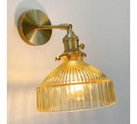 HQHYGM Brass for Bedside Stripe Lampshade Lamp Nordic Glass 180° Adjustable Light Fixture with On/Off Bedroom Hallway Wall Lights
