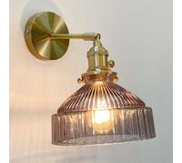 HQHYGM Brass for Bedside Stripe Lampshade Lamp Nordic Glass 180° Adjustable Light Fixture with On/Off Bedroom Hallway Wall Lights