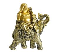 HQHYGM Buddha on Elephant Statue Art Gifts Handmade Feng Shui Classical Decorative Maitreya Ornaments for Club Hotel Tea Living Room Decor