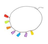HQHYGM Candy Color Cartoon Colorful Resin Pendant Rainbow Bear Chain Necklace Lovely Party Jewelry