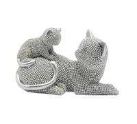 HQHYGM Cat Sculpture Tabletop Ornament Art Crafts Decorative Figurine Animal Statue for Bedroom Living Room Office Housewarming Gift, Silver