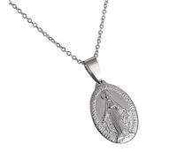 HQHYGM Catholic Virgins Accessory for Women Religious Faith Stainless Steel Oval Neck Jewelry Our Lady Letter Pendant Necklace