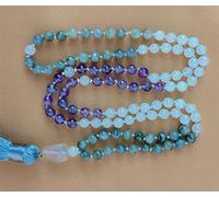 HQHYGM Charm Jewelry 6mm Amethyst Moonstone 108 Beads Tassel Knotted Necklace Elegant Handmade Bead#3710
